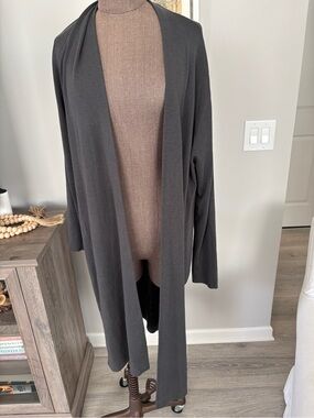 Jarbo Open-Front Long Cardigan Sweater - Charcoal Gray L/XL